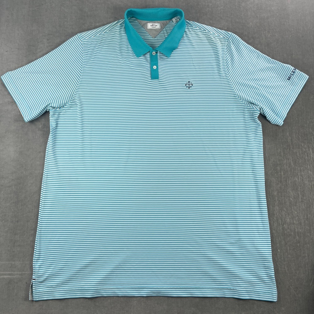 adiPure by Adidas Mens XXL Blue Striped Polo Shirt Short Sleeve Golf Stretch